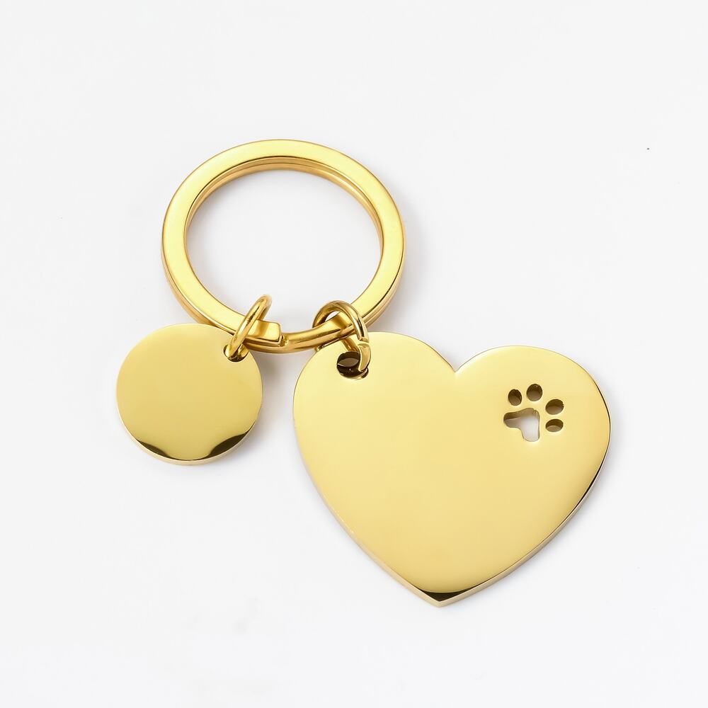 Gold Tone Paw Print Heart Pet Lover Keychain NWOT